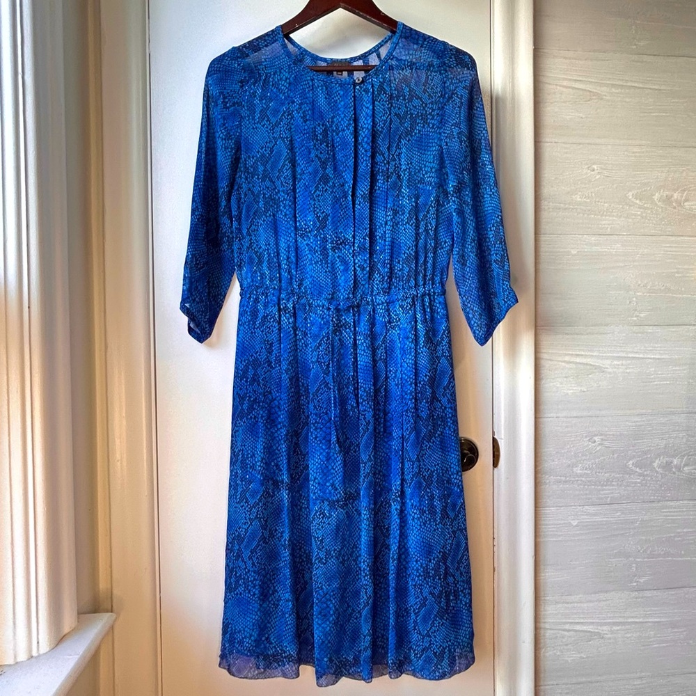 Babaton 100% Silk Animal Print Dress Blue